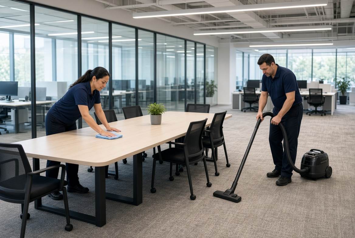 Office conference room being cleaned after hours